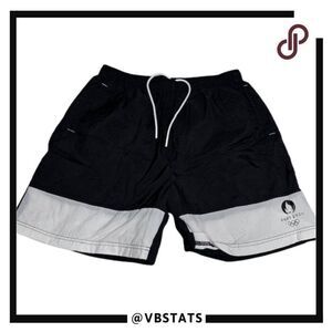 Paris Olympics Black and White Athletic Logo Shorts with Drawstring Size Large
